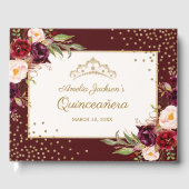 Bourgondische bloemen Sparkle Quinceanera Guest Bo Gastenboek (Voorkant)