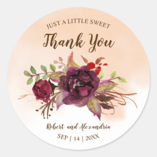 Bourgondische bloemen Sweet Treat Wedding Dank u Ronde Sticker