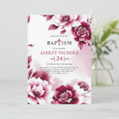 Bourgondische bloemen waterverf wassen meisje Doop Kaart (Staand voorkant)