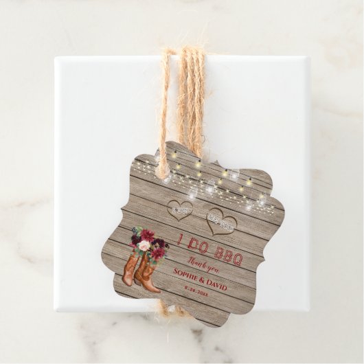 Bourgondische Bloemen Western Cowboylaarzen I DO B Bedankjes Labels (In situ)