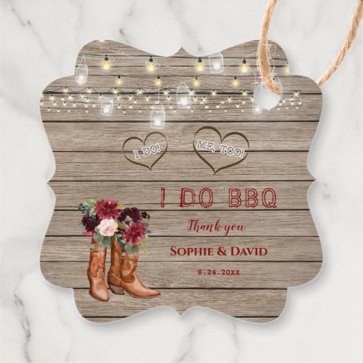 Bourgondische Bloemen Western Cowboylaarzen I DO B Bedankjes Labels (Achterkant)