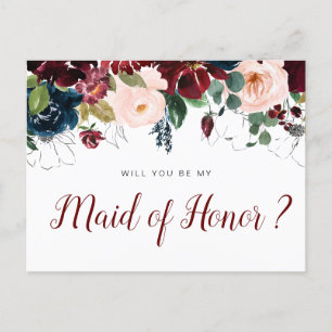Bourgondische bloemen zal je mijn Maid of Honor ka Uitnodiging Briefkaart