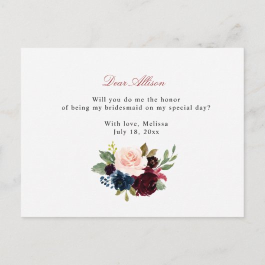 Bourgondische bloemen zullen jullie mijn bruidsmei uitnodiging briefkaart (Achterkant)