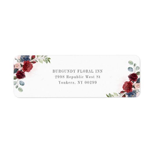 Bourgondische bloemenaquarel retouradres etiket (Voorkant)