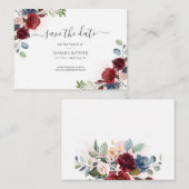 Bourgondische bloemenaquarel wangen Save The Date Notitiekaartje (Voorkant / Achterkant)