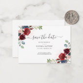 Bourgondische bloemenaquarel wangen Save The Date Notitiekaartje (Voorkant / Achterkant in situ)