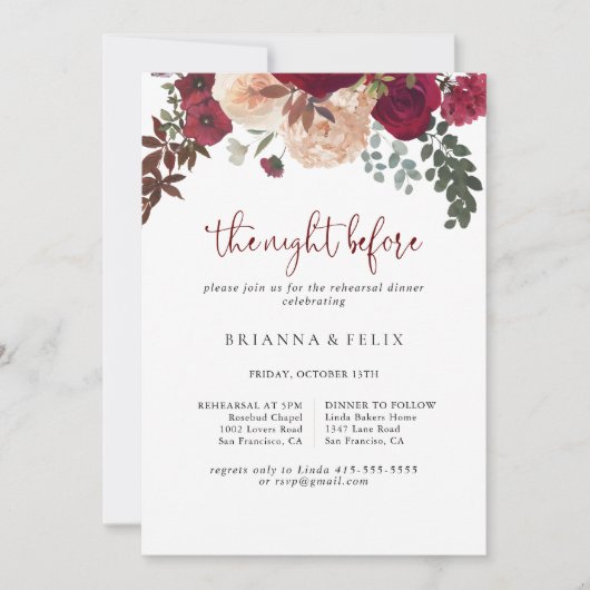 Bourgondische bloemenavond voor repetitie diner kaart (Voorkant)