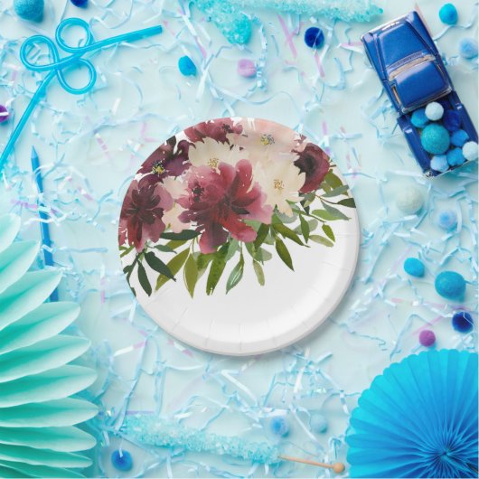 Bourgondische bloemenbloem Waterverf Papieren Bordje (Feest)