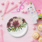 Bourgondische bloemenbloem Waterverf Papieren Bordje (Feest)