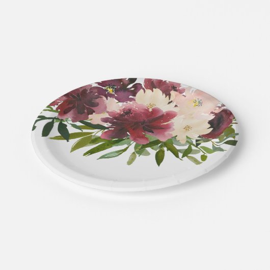 Bourgondische bloemenbloem Waterverf Papieren Bordje (Gekanteld)