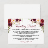 Bourgondische bloemenbruiloft Details invoegen Kaa Informatiekaartje (Voorkant / Achterkant)