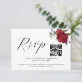 Bourgondische bloemenbruiloft QR-code RSVP-kaart RSVP Kaartje (Staand voorkant)