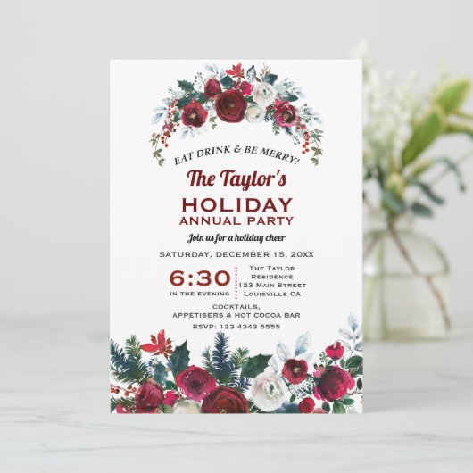 Bourgondische bloemende dennen Kerstvakantie Jaarl Kaart (Staand voorkant)