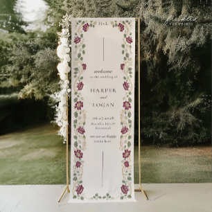 Bourgondische bloemenen bruiloft welkomstbanner 2. spandoek