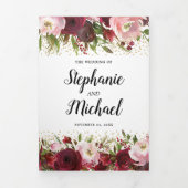 Bourgondische bloemenfoto alles in één bruiloft drieluik uitnodiging (Cover)