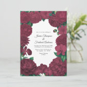 Bourgondische bloemenfoto en QR-code bruiloft Kaart (Staand voorkant)