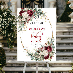 Bourgondische bloemengebouwen baby shower welkom poster