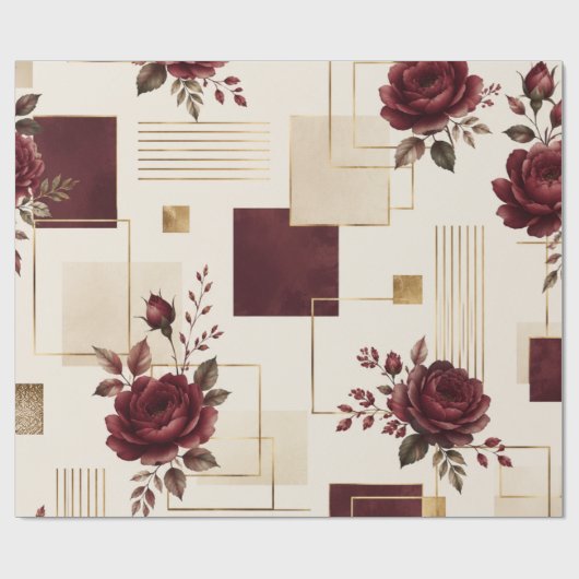 Bourgondische bloemengeometrie cadeaupapier (Vlak)