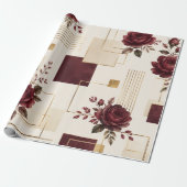 Bourgondische bloemengeometrie cadeaupapier (Uitgerold)