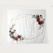 Bourgondische bloemengoud trouwfotocabine achtergr wandkleed (Voorkant (horizontaal))