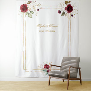 Bourgondische bloemengouden lijst foto booth achte wandkleed