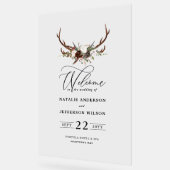 Bourgondische bloemenhert bruiloft welkom elegant acryl bord (Hoek)