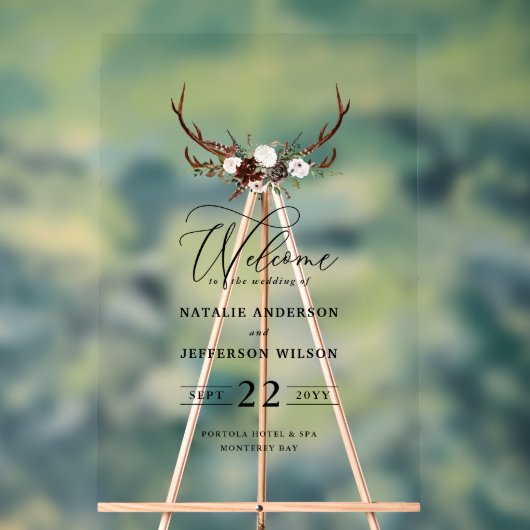 Bourgondische bloemenhert bruiloft welkom elegant acryl bord (Neutraal)