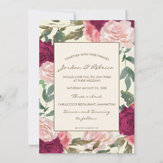 Bourgondische bloemenivoor bruiloft of douche uitn kaart (Voorkant)