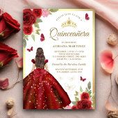 Bourgondische bloemenjurk vlinder quinceanera kaart