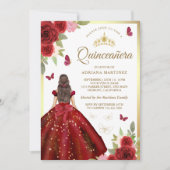 Bourgondische bloemenjurk vlinder quinceanera kaart (Voorkant)