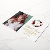 Bourgondische bloemenkrans foto eerste heilige com folie feestdagenkaart (Gedraaid)