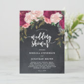 Bourgondische bloemenkrijt bruiloft douche uitnodi kaart (Staand voorkant)