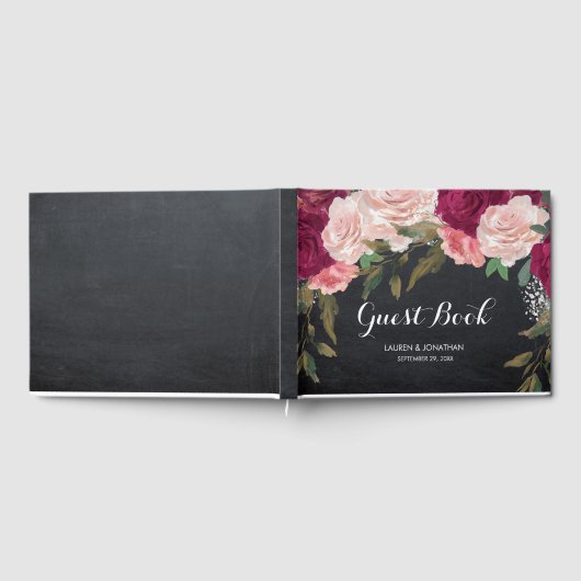Bourgondische bloemenkrijtbord bruiloft gastenboek (Volledig)