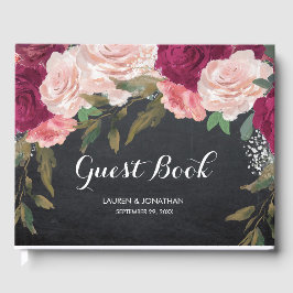 Bourgondische bloemenkrijtbord bruiloft gastenboek