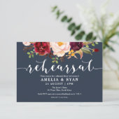 Bourgondische bloemenmarine bruiloft repetitie uit kaart (Staand voorkant)