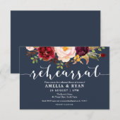 Bourgondische bloemenmarine bruiloft repetitie uit kaart (Voorkant / Achterkant)