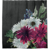 Bourgondische bloemenplons op noodlijdend zwart douchegordijn (Voorkant)