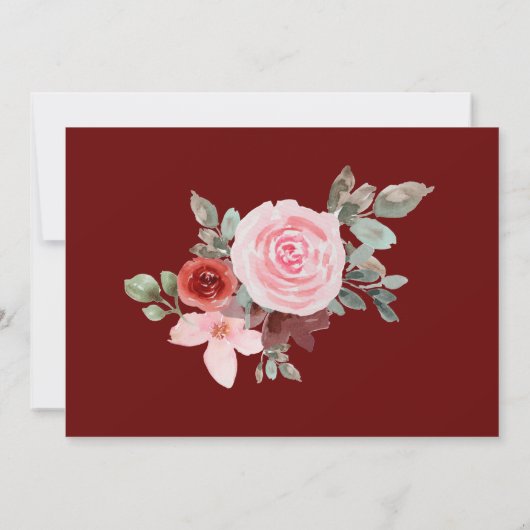 Bourgondische bloemenprinses Quinceanera Uitnodigi Kaart (Achterkant)