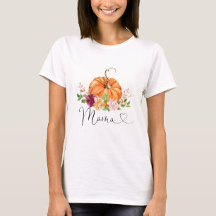 Bourgondische bloemenpumpkin mama t-shirt