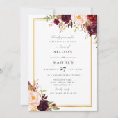 Bourgondische bloemenrepetitie herfst diner uitnod kaart (Voorkant)