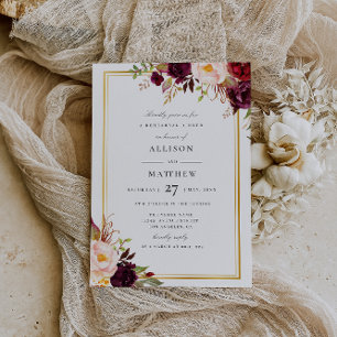 Bourgondische bloemenrepetitie herfst diner uitnod kaart