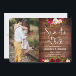 Bourgondische bloemenschuur houten Save the Date-f Save The Date<br><div class="desc">Boheemse bourgondische Marsala-bloemen,  schuur hout Save the Date-foto kaart. Boheemse bourgondië,  marsala,  roze waterverfrozen,  botanische bloemschikking trouwontwerp met groene bladeren op bruine schuur hout achtergrond. Kenmerkend elegante handgeschreven typografie „Save the Date” ontwerp. Perfecte keuze voor herfst- of wintertrouwens. #3335</div>
