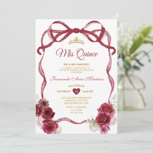 Bourgondische bloemensjerlintint met gouden kroon  kaart (Staand voorkant)