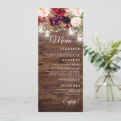 Bourgondische bloemenslingerlichten bruiloftsmenu menu (Staand voorkant)