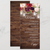 Bourgondische bloemenslingerlichten bruiloftsmenu menu (Voorkant / Achterkant)