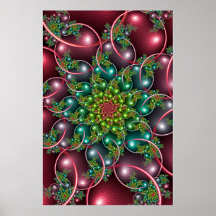 Bourgondische bloemenspiraal poster
