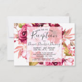 Bourgondische bloemensquare frame trouwreceptie kaart (Voorkant)