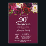 Bourgondische bloemensurprise 90ste verjaardagsfee kaart<br><div class="desc">Uitnodiging voor Bourgondische bloemensurprise 90ste verjaardagsfeest voor vrouwen. Uitnodiging voor Bourgondisch rode verjaardagsfeest. Bourgondische waterverf bloem. 13e 15e 16e 18e 20e 21e 30e 40e 50e 60e 70e 80e 90e 100e. Voor verdere aanpassing, klik op de "Pas het aan" knop en gebruik onze ontwerp tool om deze template aan te passen....</div>