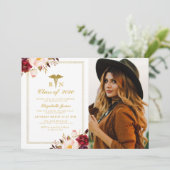 Bourgondische bloemenverpleegschool foto afstudere kaart (Staand voorkant)