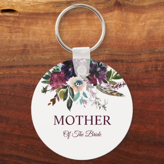 Bourgondische bloemenwitte moeder van de bruid sleutelhanger (Voorkant)